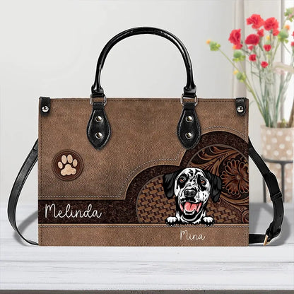 Fur-Ever by My Side – Dog Personalized Leather Handbag, Custom Gift for Dog Moms, Dog Dads, and Pet Lovers