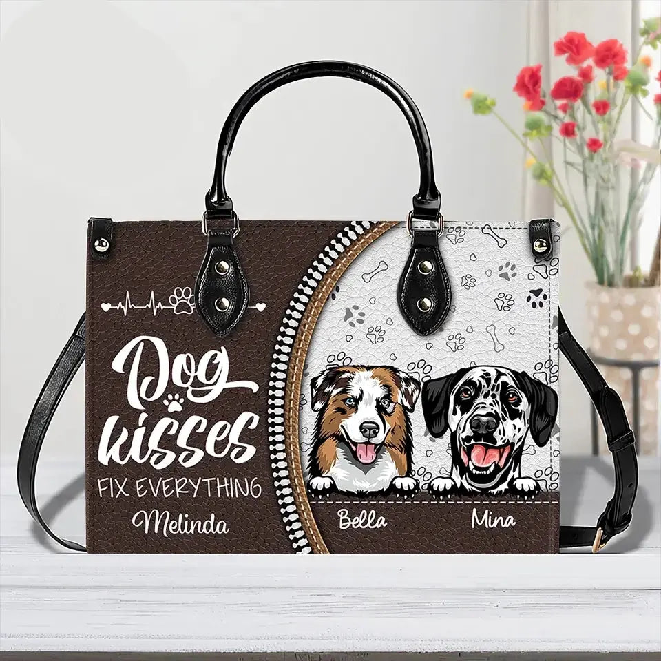 Dog Kisses Fix Everything – Personalized Leather Handbag, Custom Gift for Dog Moms, Dog Dads, and Pet Lovers Ducon Space