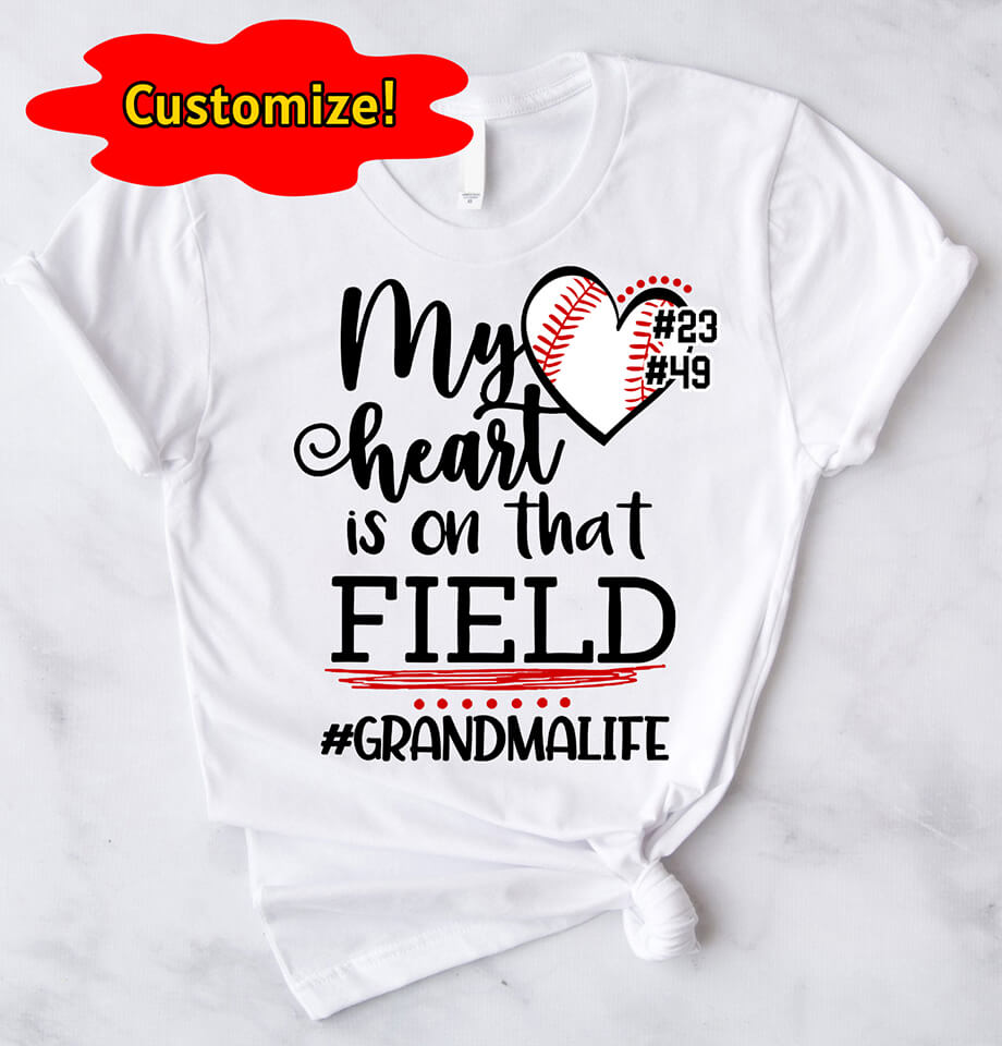 "My Heart Is on That Field" – Personalized Baseball Ballpark Sweatshirt for Grandma, Nana, Gigi, Perfect Mother’s Day Gift for a Proud Baseball Grandma