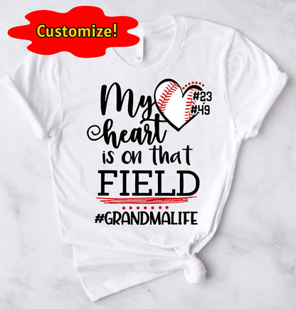 "My Heart Is on That Field" – Personalized Baseball Ballpark Sweatshirt for Grandma, Nana, Gigi, Perfect Mother’s Day Gift for a Proud Baseball Grandma
