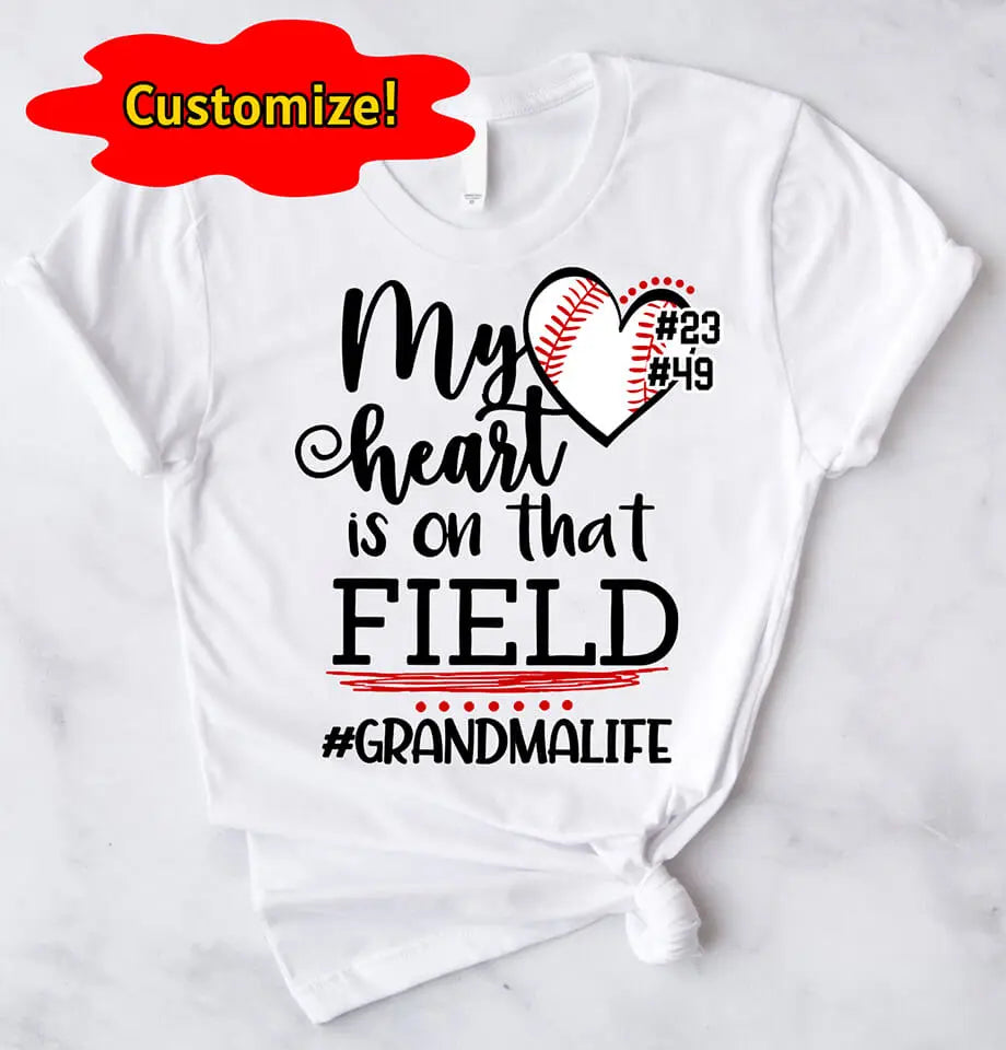 "My Heart Is on That Field" – Personalized Baseball Ballpark Sweatshirt for Grandma, Nana, Gigi, Perfect Mother’s Day Gift for a Proud Baseball Grandma Dreamship