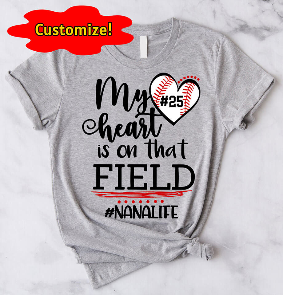 "My Heart Is on That Field" – Personalized Baseball Ballpark Sweatshirt for Grandma, Nana, Gigi, Perfect Mother’s Day Gift for a Proud Baseball Grandma