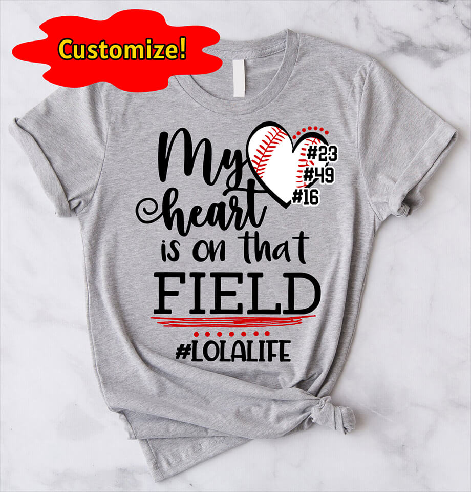 "My Heart Is on That Field" – Personalized Baseball Ballpark Sweatshirt for Grandma, Nana, Gigi, Perfect Mother’s Day Gift for a Proud Baseball Grandma