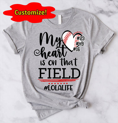 "My Heart Is on That Field" – Personalized Baseball Ballpark Sweatshirt for Grandma, Nana, Gigi, Perfect Mother’s Day Gift for a Proud Baseball Grandma