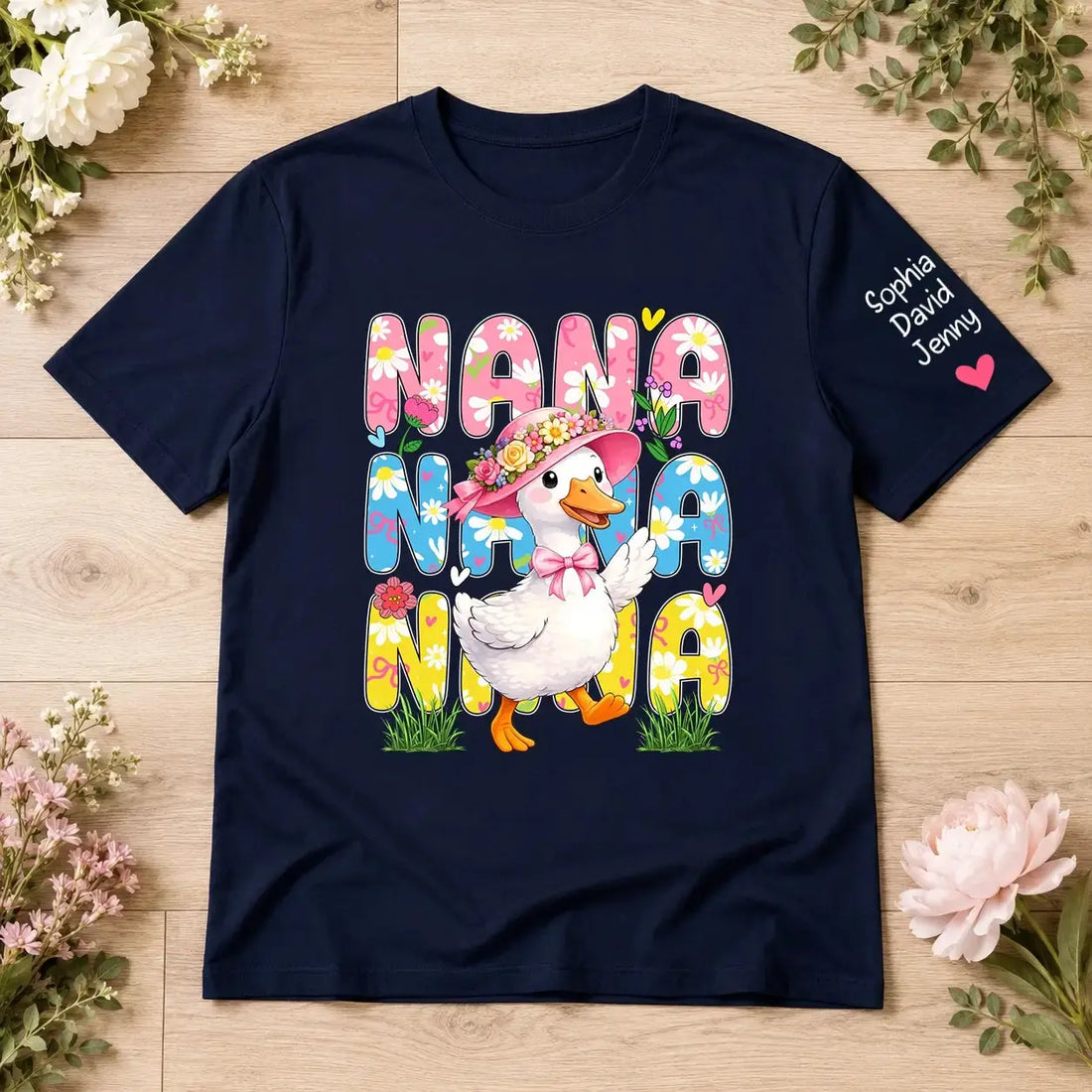 Nana Colorful Floral Goose Bow Tie Mother's Day Shirt Duconspace