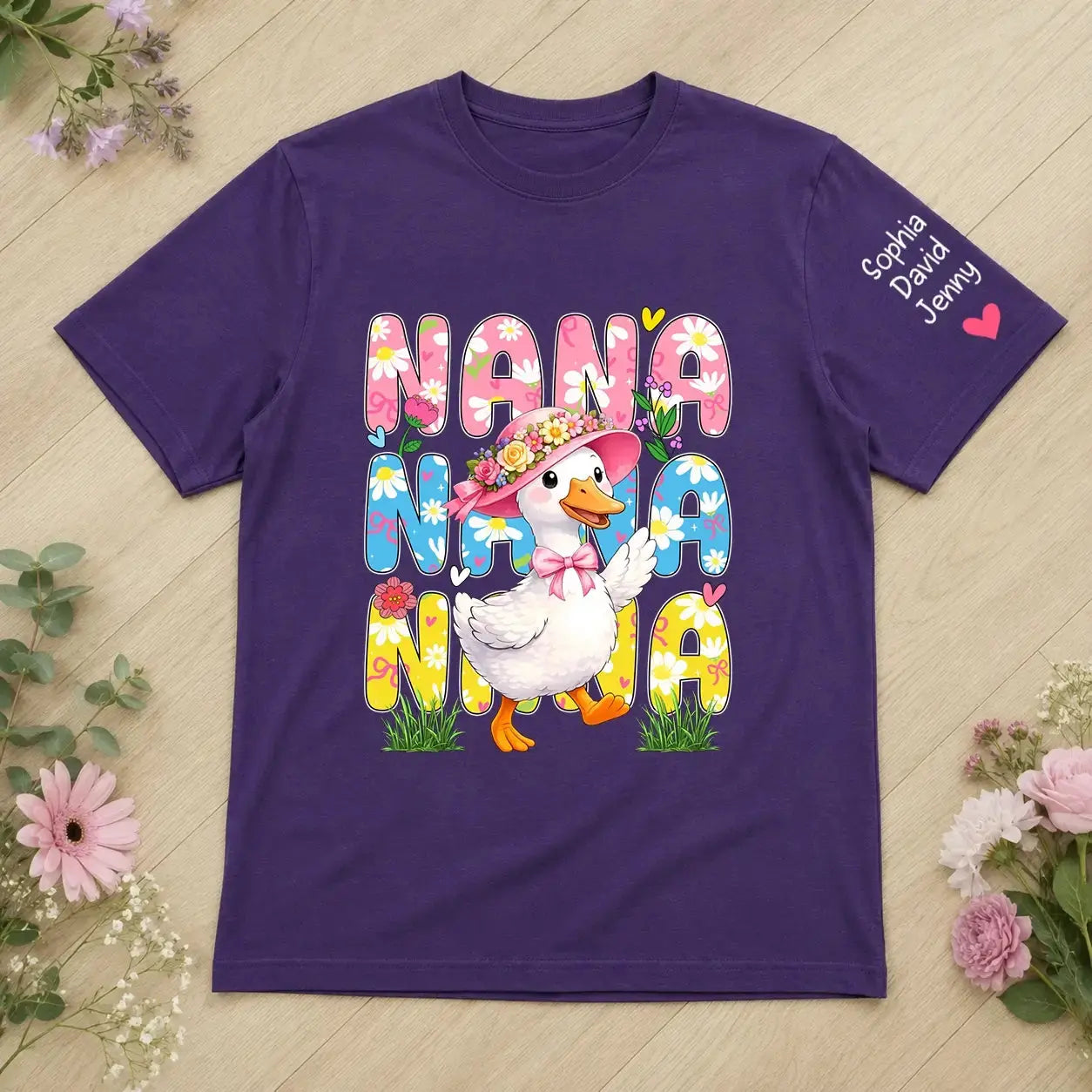 Nana Colorful Floral Goose Bow Tie Mother's Day Shirt Duconspace