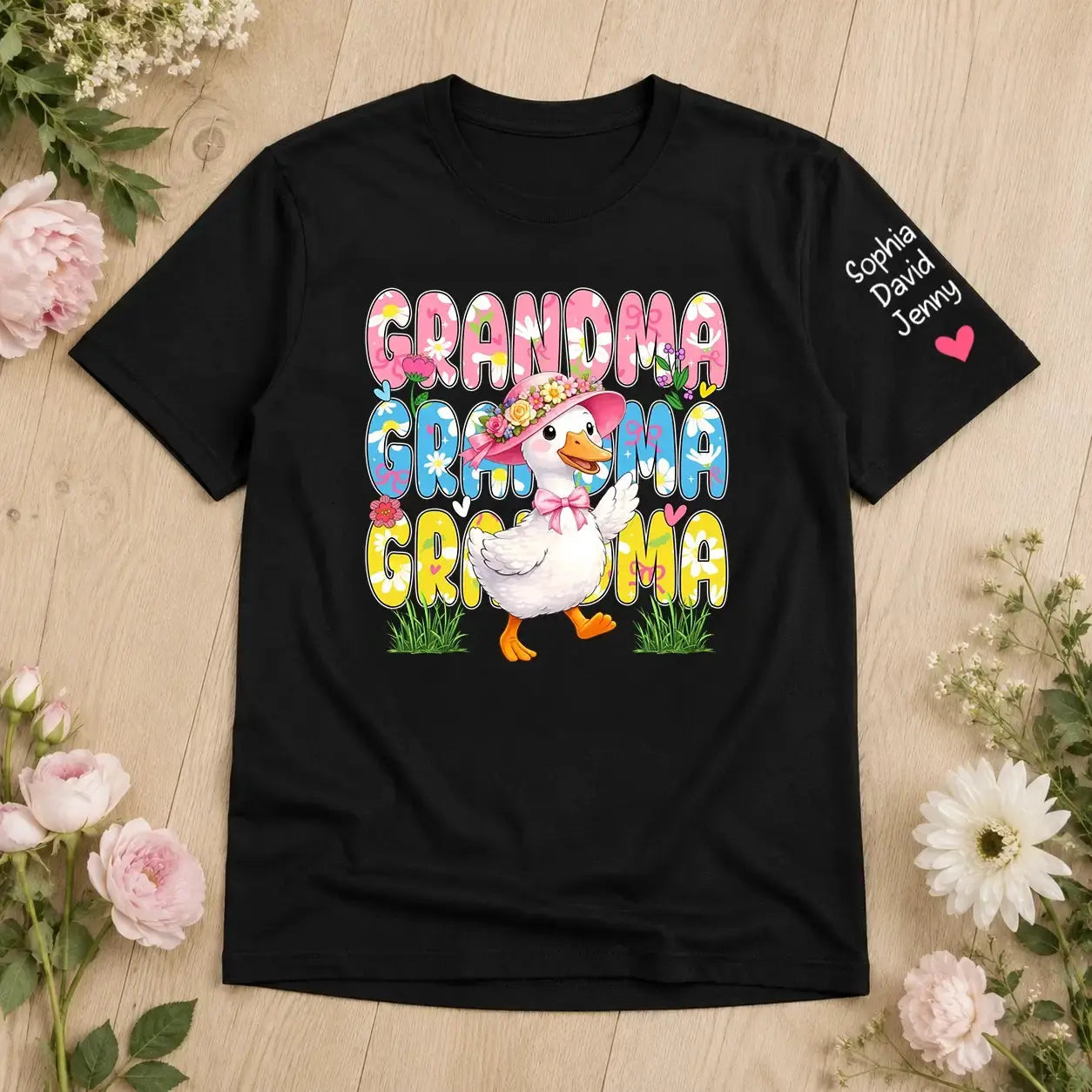 Nana Colorful Floral Goose Bow Tie Mother's Day Shirt Duconspace