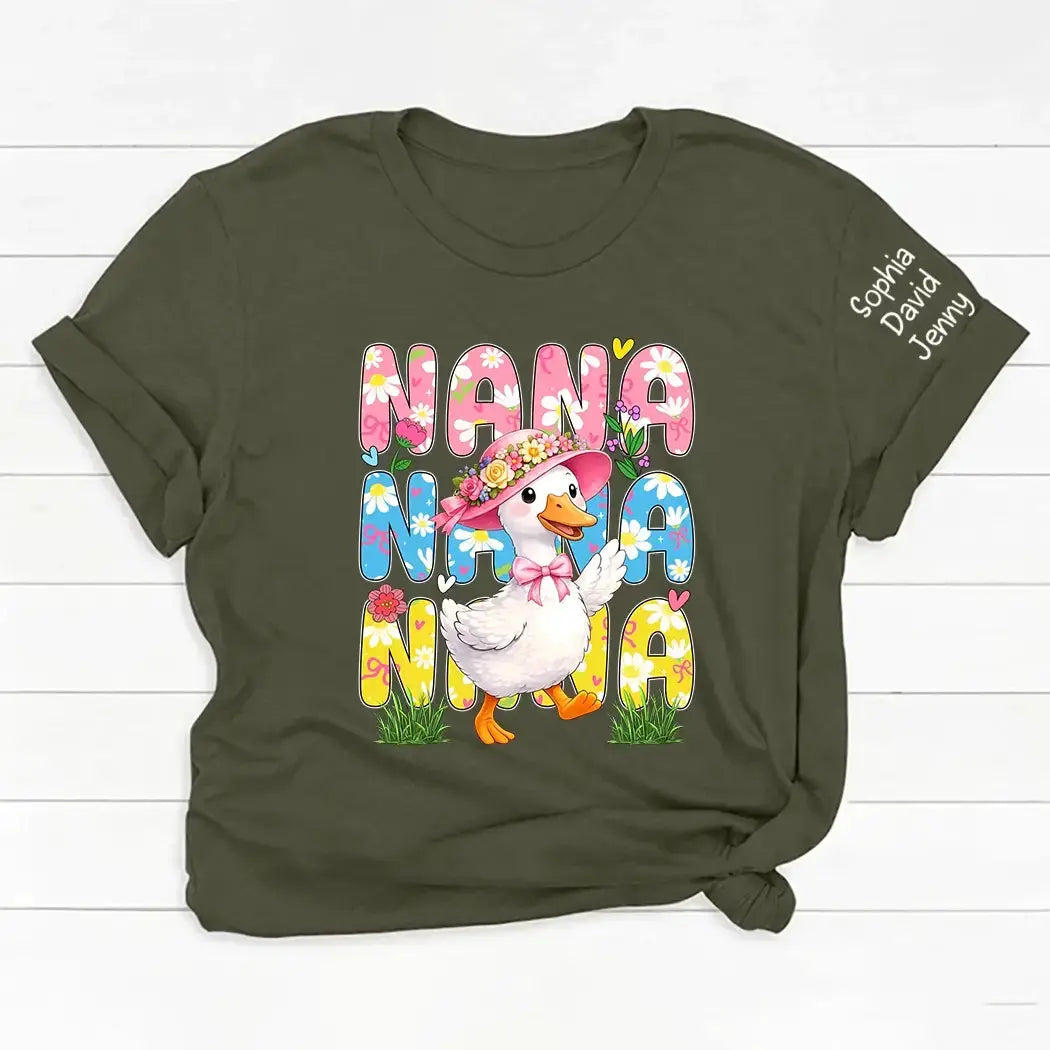 Nana Colorful Floral Goose Bow Tie Mother's Day Shirt Duconspace