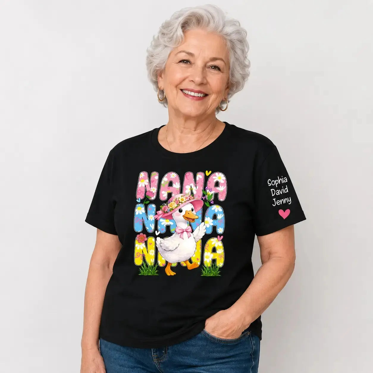 Nana Colorful Floral Goose Bow Tie Mother's Day Shirt Duconspace