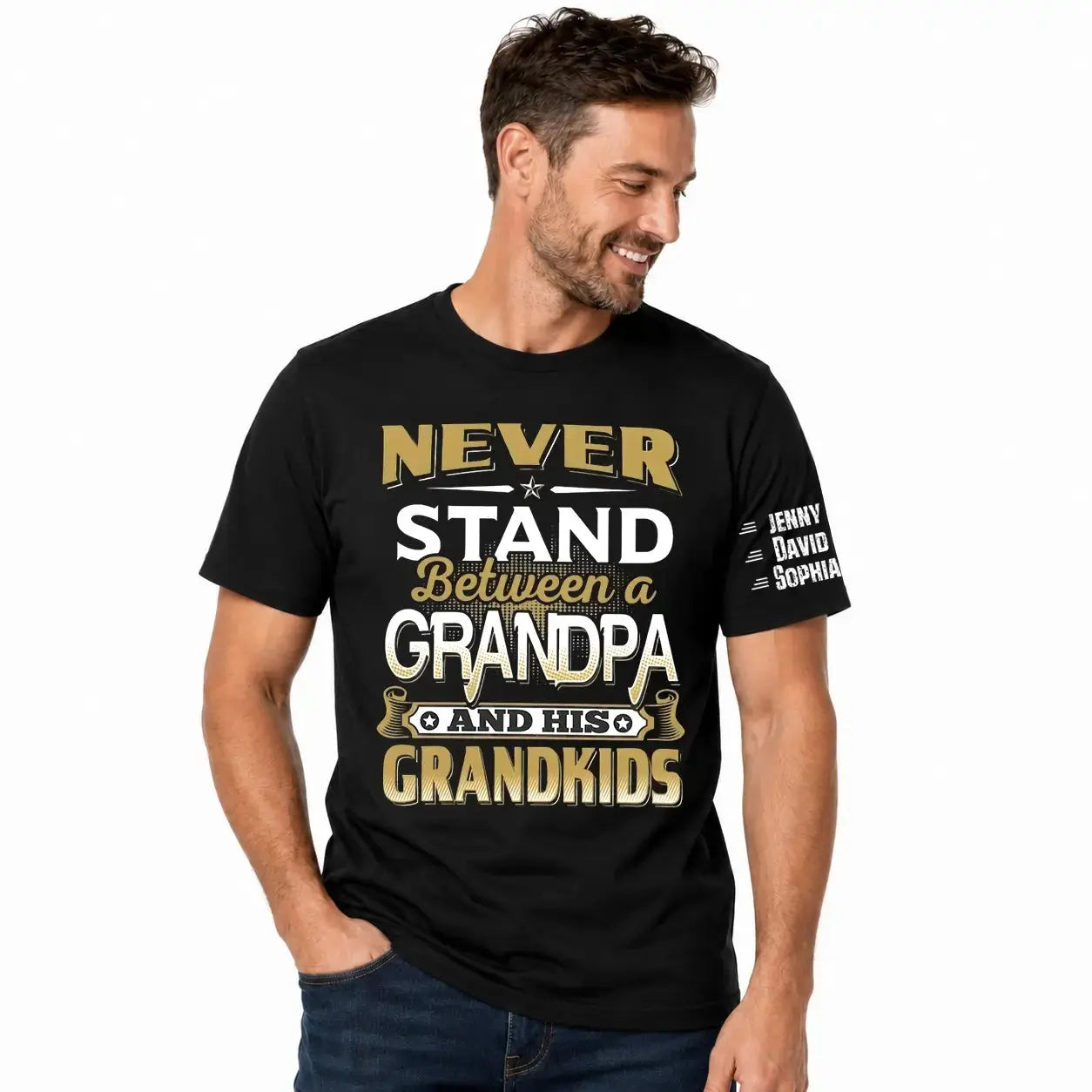 Never Stand Between Grandpa & Grandkids Personalized Shirt Duconspace