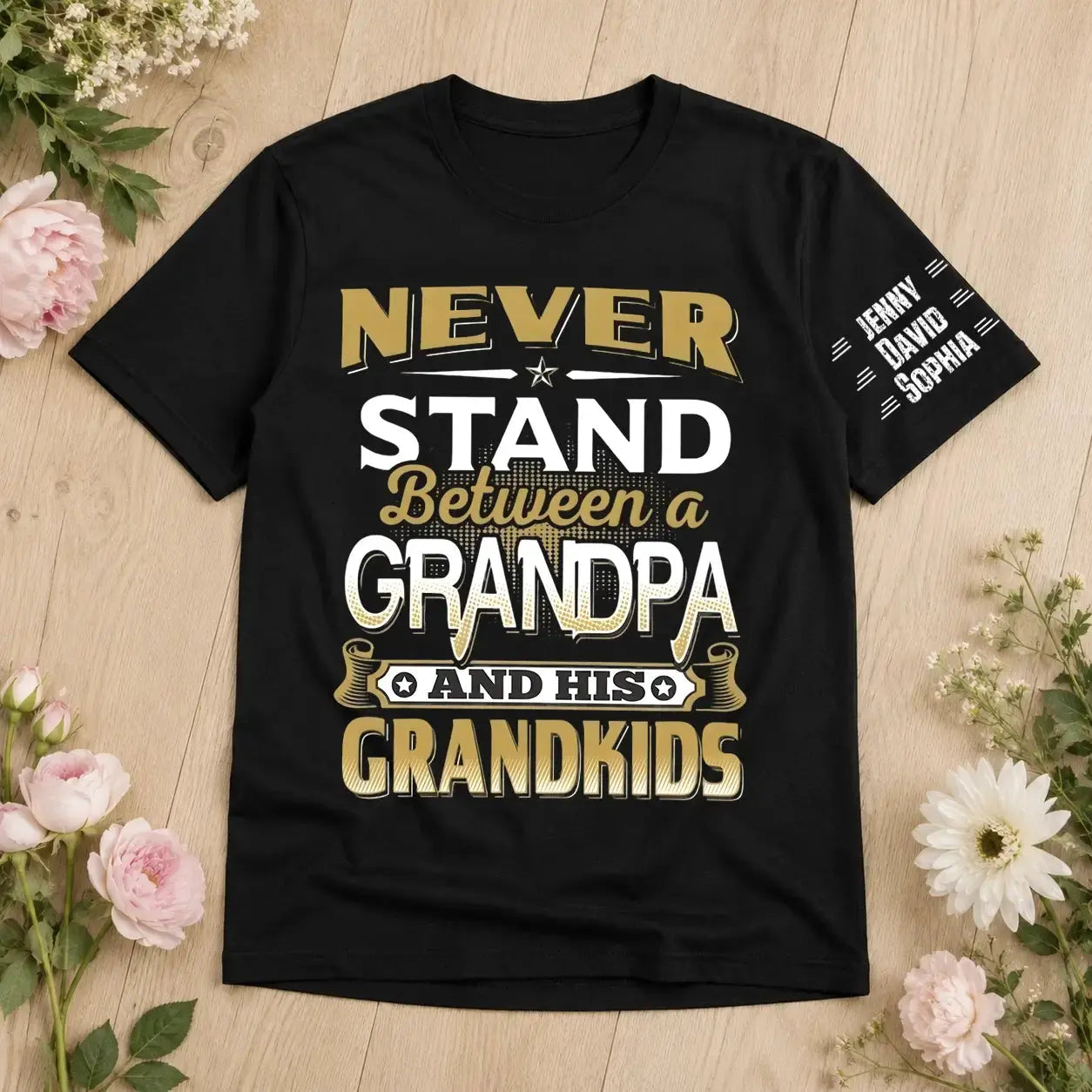 Never Stand Between Grandpa & Grandkids Personalized Shirt Duconspace