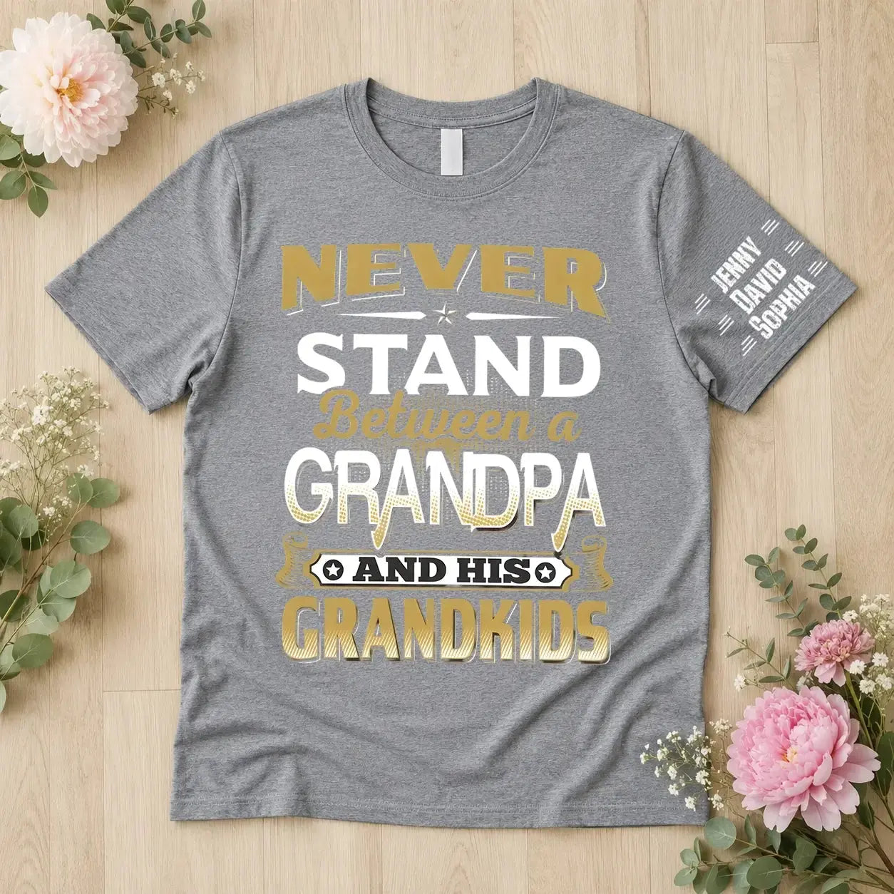 Never Stand Between Grandpa & Grandkids Personalized Shirt Duconspace