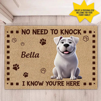 No Need to Knock, My Dog Already Told Me You’re Here - Personalized Home Decor Mat, Housewarming Gift for Pet Owners and Dog Lovers