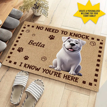 No Need to Knock, My Dog Already Told Me You’re Here - Personalized Home Decor Mat, Housewarming Gift for Pet Owners and Dog Lovers