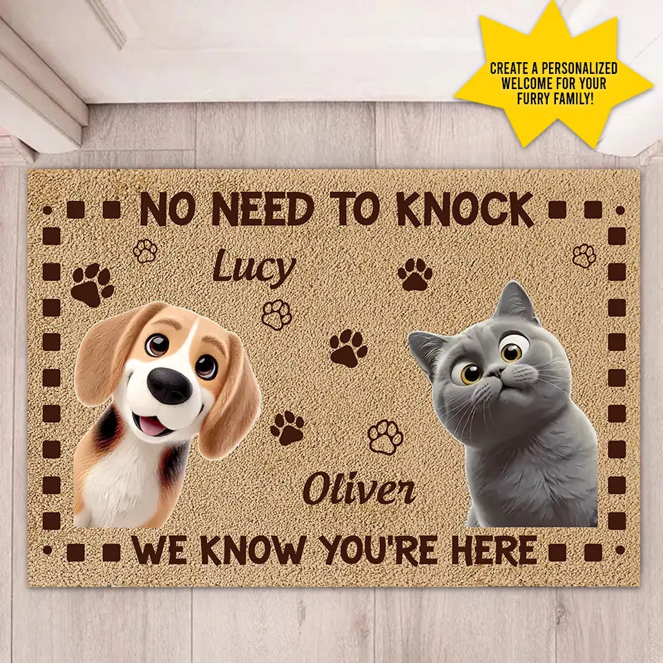 No Need to Knock, My Dog Already Told Me You’re Here - Personalized Home Decor Mat, Housewarming Gift for Pet Owners and Dog Lovers