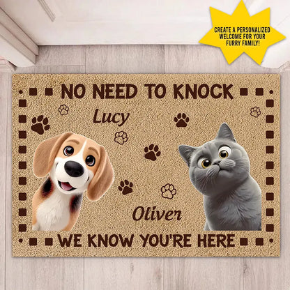 No Need to Knock, My Dog Already Told Me You’re Here - Personalized Home Decor Mat, Housewarming Gift for Pet Owners and Dog Lovers