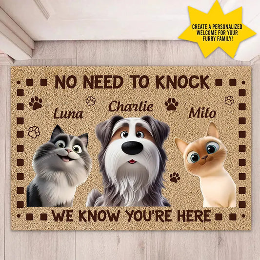 No Need to Knock, My Dog Already Told Me You’re Here - Personalized Home Decor Mat, Housewarming Gift for Pet Owners and Dog Lovers