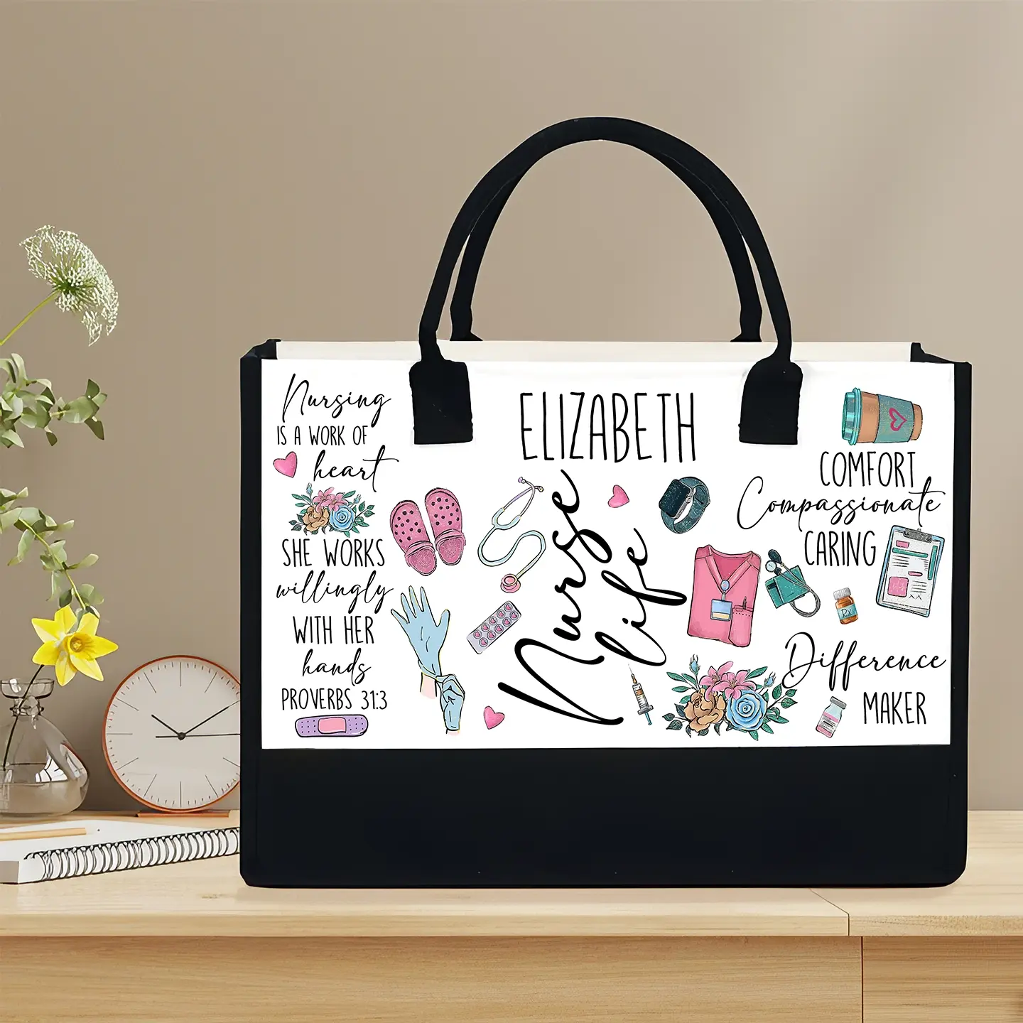Nurse Life Is a Work of Heart - Canvas Tote Bag - Personalized Gift for Nurses duconspace
