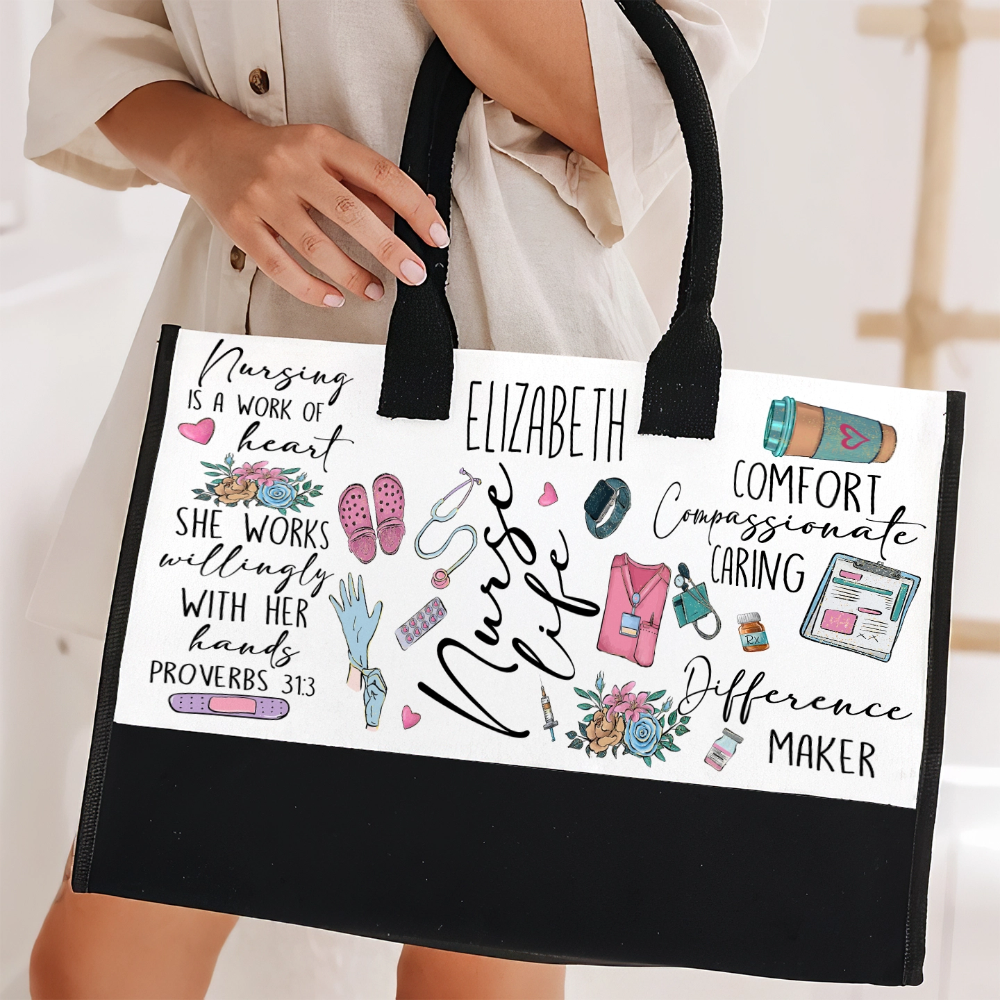 Nurse Life Is a Work of Heart - Canvas Tote Bag - Personalized Gift for Nurses