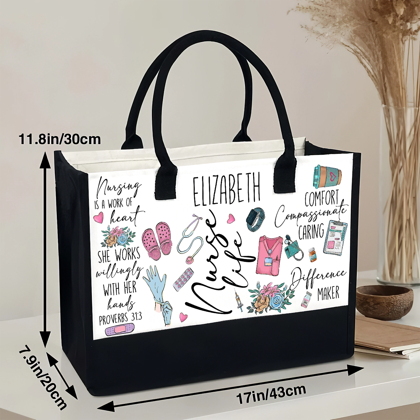 Nurse Life Is a Work of Heart - Canvas Tote Bag - Personalized Gift for Nurses
