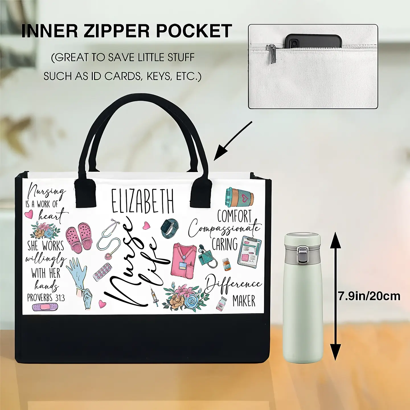 Nurse Life Is a Work of Heart - Canvas Tote Bag - Personalized Gift for Nurses duconspace