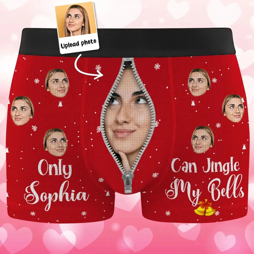 Only Her Can Jingle My Bells - Personalized Photo Men's Boxer Briefs, Gift for Husband, Boyfriend Duconspace