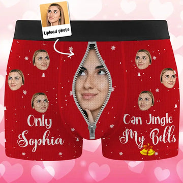 Only Her Can Jingle My Bells - Personalized Photo Men's Boxer Briefs, Gift for Husband, Boyfriend Duconspace