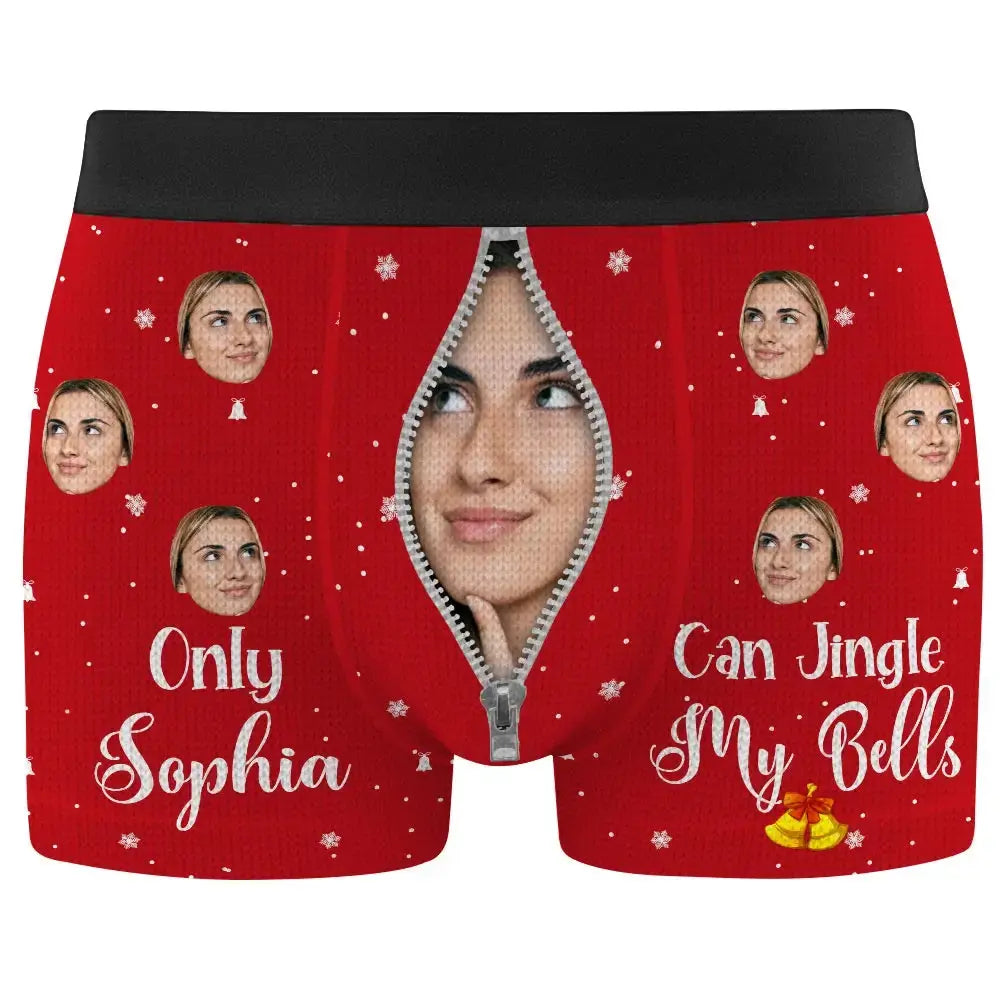 Only Her Can Jingle My Bells - Personalized Photo Men's Boxer Briefs, Gift for Husband, Boyfriend Duconspace