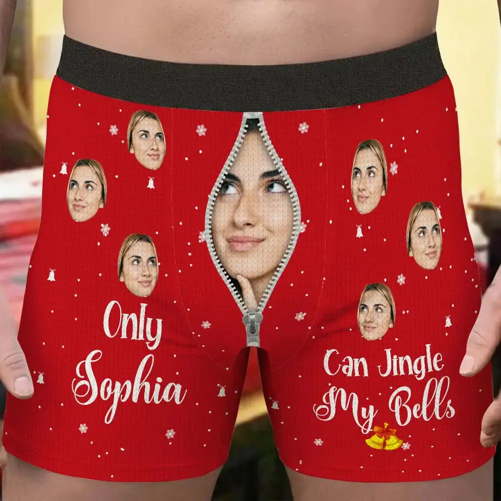Only Her Can Jingle My Bells - Personalized Photo Men's Boxer Briefs, Gift for Husband, Boyfriend Duconspace