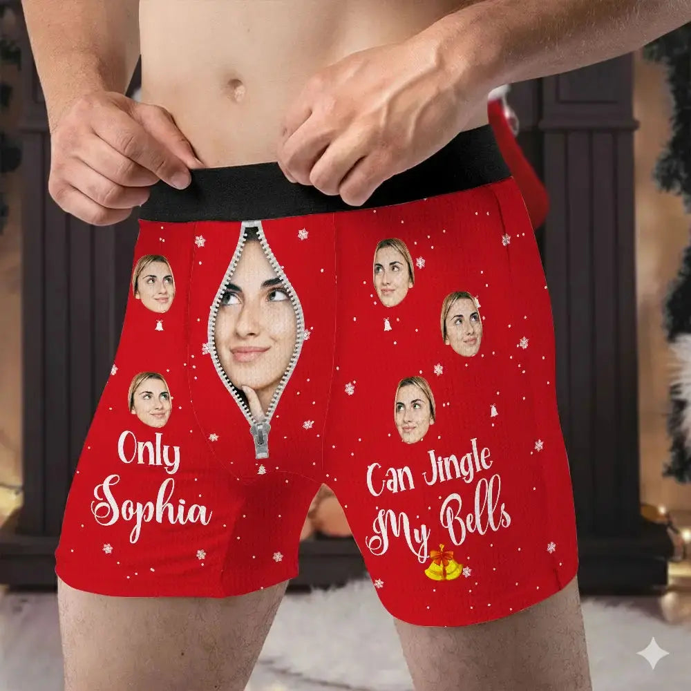 Only Her Can Jingle My Bells - Personalized Photo Men's Boxer Briefs, Gift for Husband, Boyfriend Duconspace