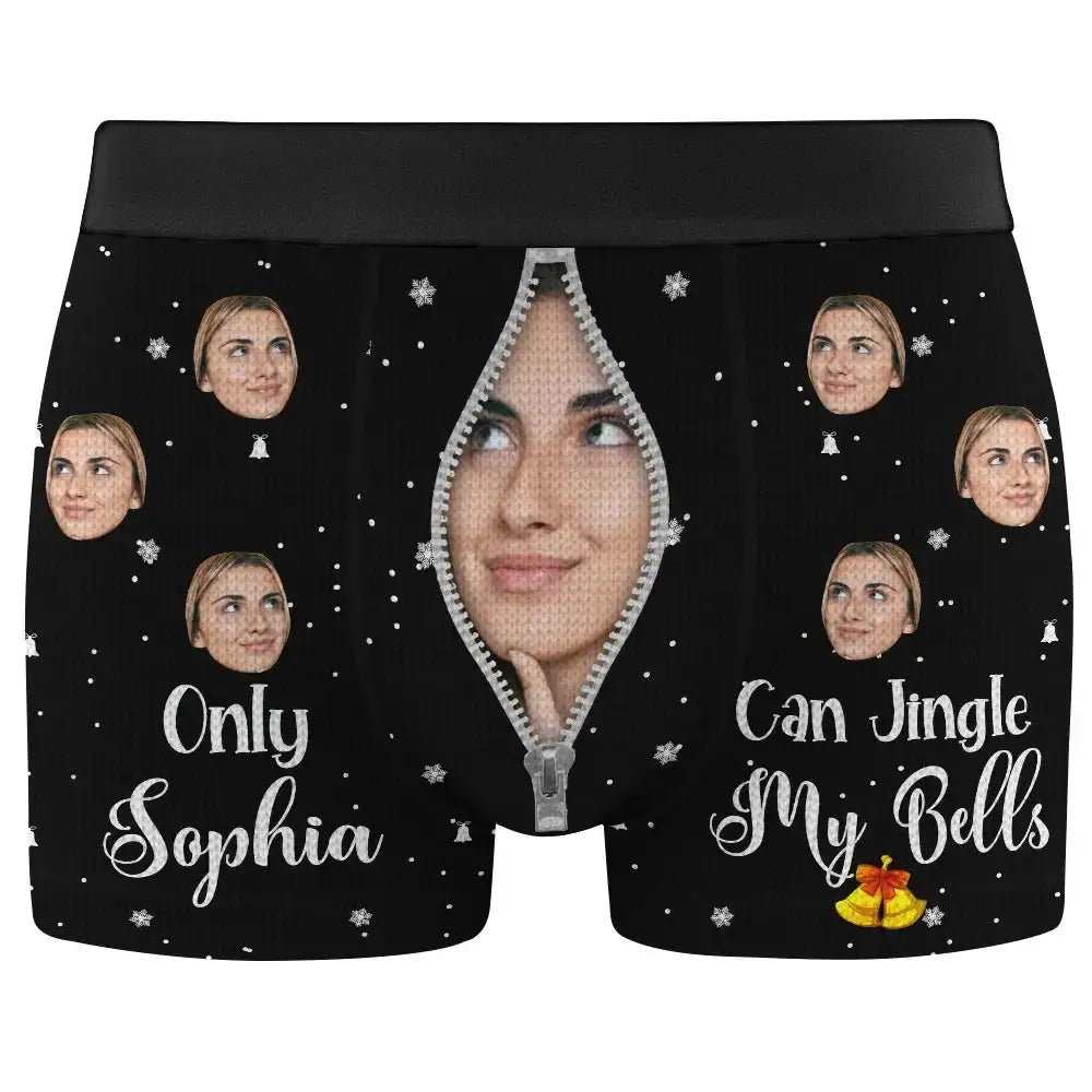 Only Her Can Jingle My Bells - Personalized Photo Men's Boxer Briefs, Gift for Husband, Boyfriend Duconspace