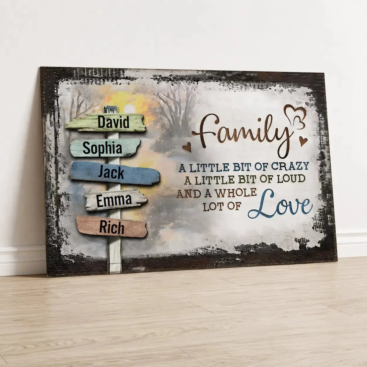 Our Crazy Loud Love - Personalized Family Vintage Sunset Poste Duconspace