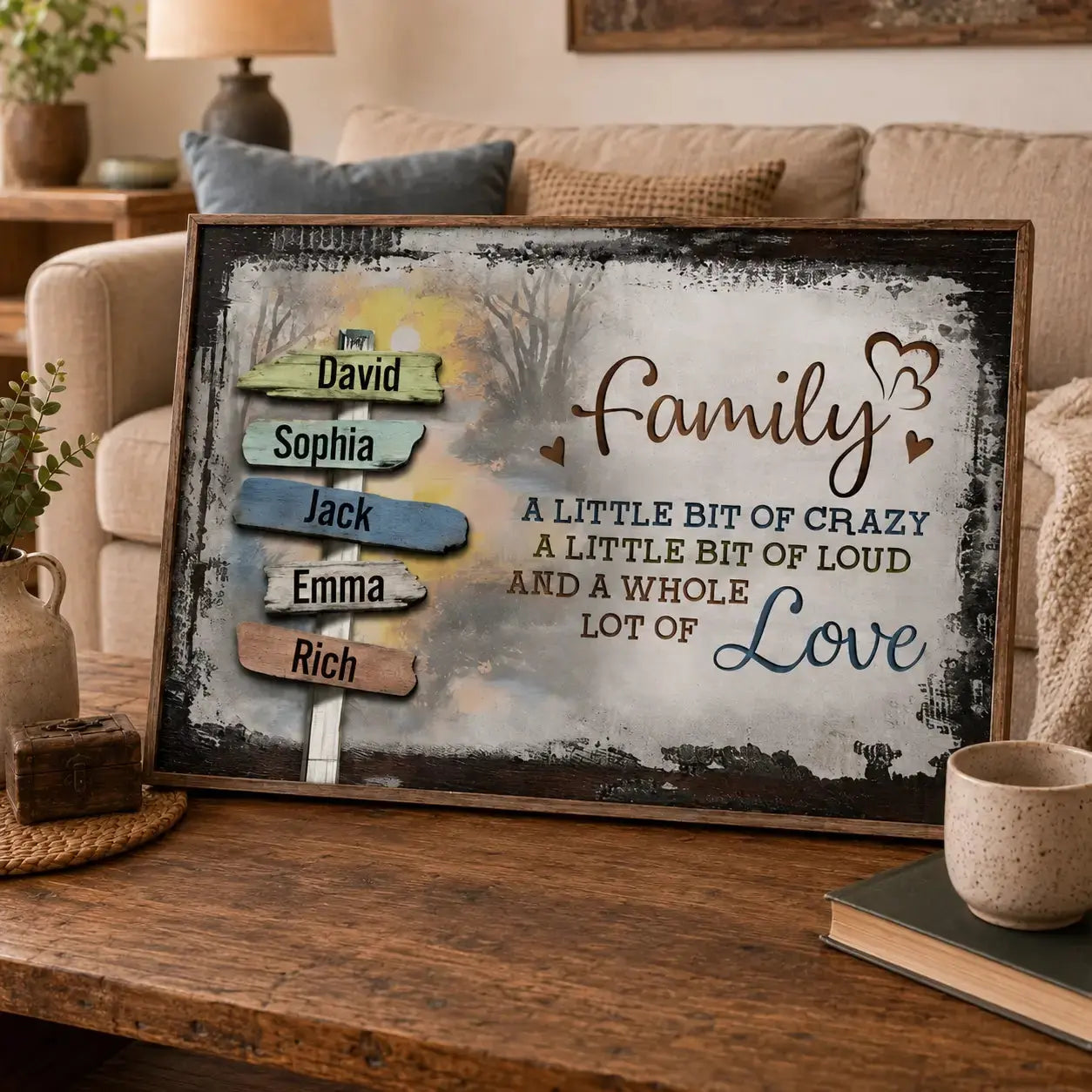 Our Crazy Loud Love - Personalized Family Vintage Sunset Poste Duconspace