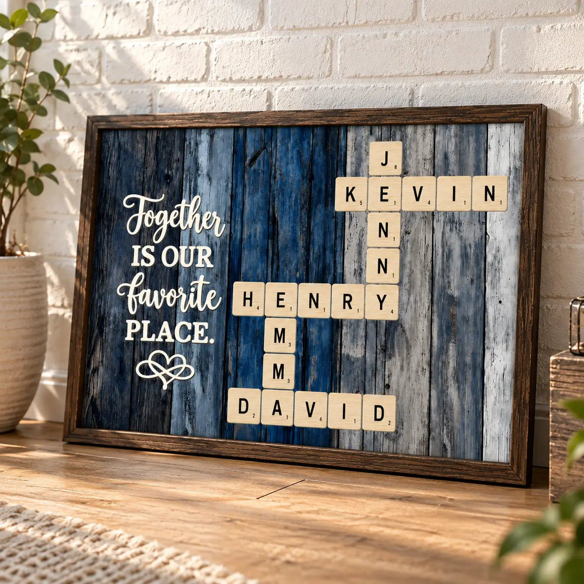 Together Crossword Art Poster leaning on a shelf Duconspace