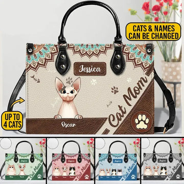 "Paws, Purrs & Love" – Cat Personalized Leather Handbag with Paws Pattern, Mother’s Day Gift for Cat Moms, Cat Dads, and Cat Lovers Ducon Space