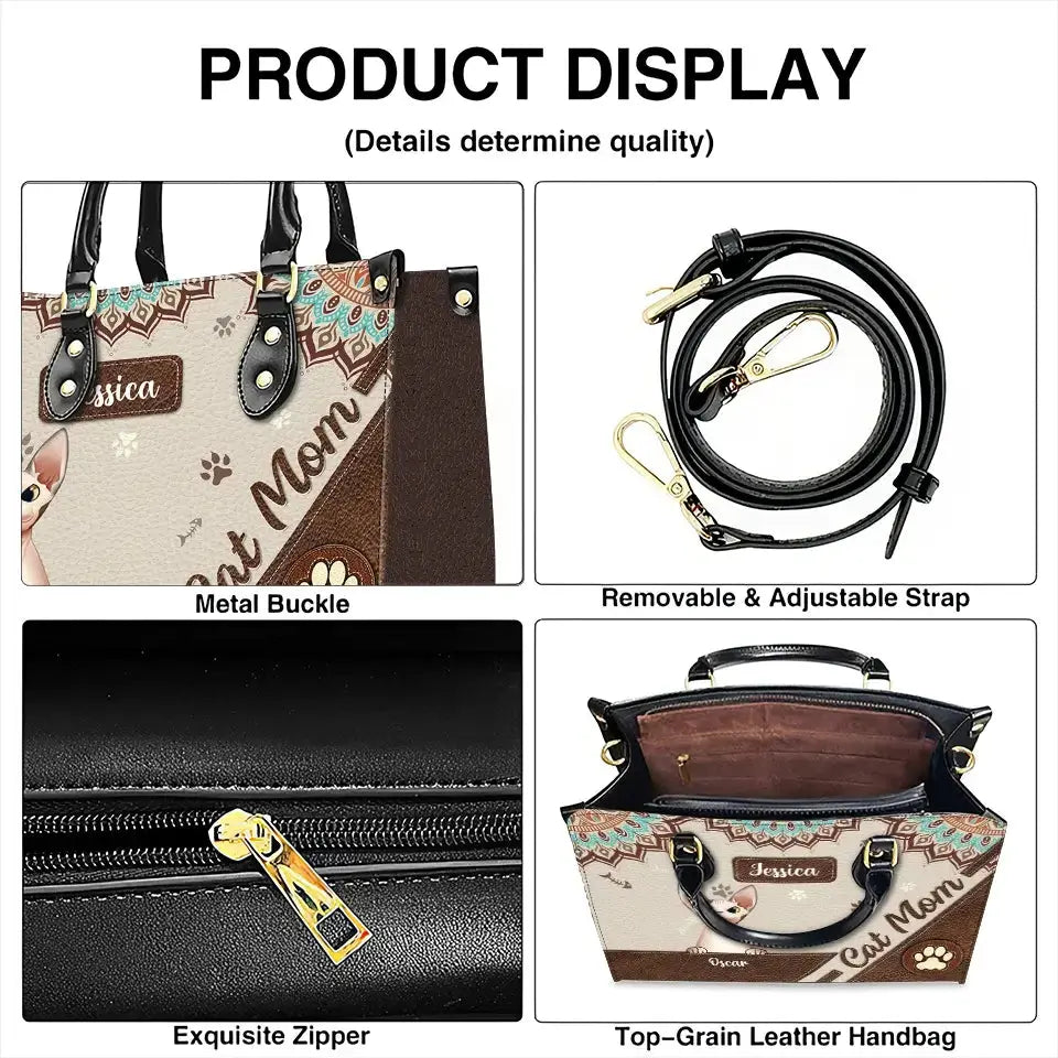 "Paws, Purrs & Love" – Cat Personalized Leather Handbag with Paws Pattern, Mother’s Day Gift for Cat Moms, Cat Dads, and Cat Lovers Ducon Space