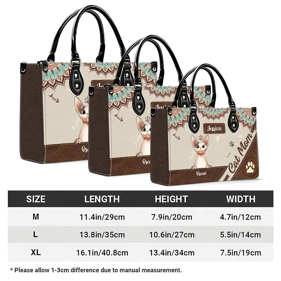 "Paws, Purrs & Love" – Cat Personalized Leather Handbag with Paws Pattern, Mother’s Day Gift for Cat Moms, Cat Dads, and Cat Lovers Ducon Space