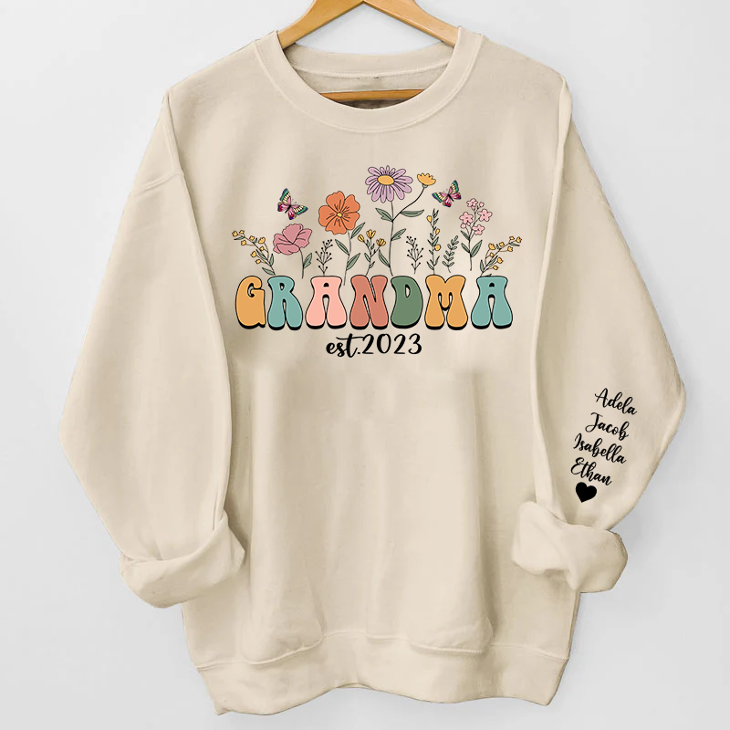 Personalize Floral Grandma Sweatshirt & Hoodie, Custom Mothers Day Sweatshirt - Gift For Grandma