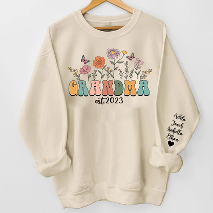 Personalize Floral Grandma Sweatshirt & Hoodie, Custom Mothers Day Sweatshirt - Gift For Grandma