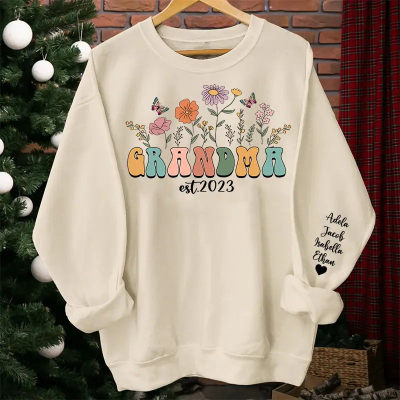 Personalize Floral Grandma Sweatshirt & Hoodie, Custom Mothers Day Sweatshirt - Gift For Grandma Dreamship