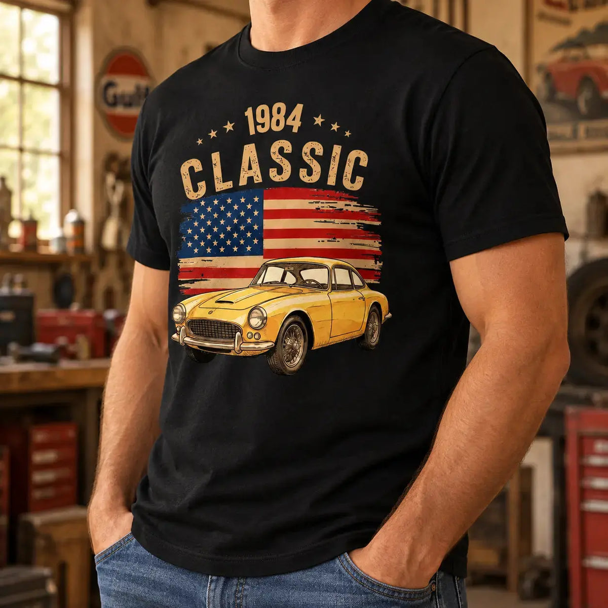 Personalized Classic Car Gift For Dad Retro T-shirt Duconspace