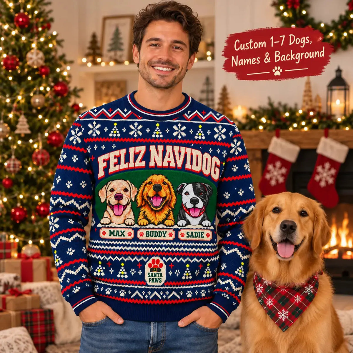 Personalized Dog Breeds & Names Christmas Sweater Duconspace