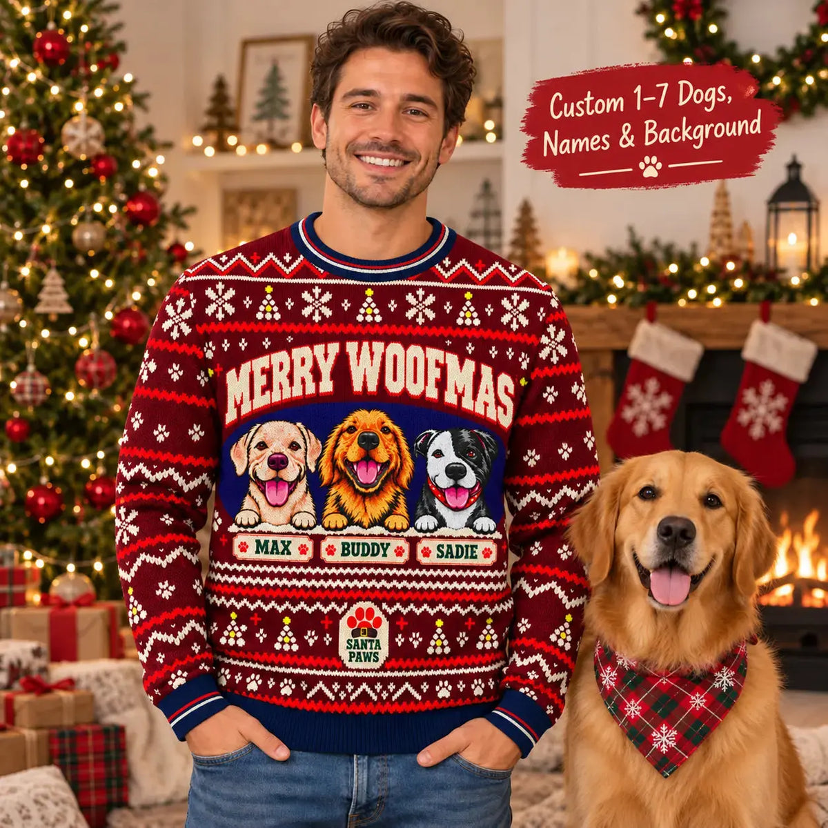 Personalized Dog Breeds & Names Christmas Sweater Duconspace