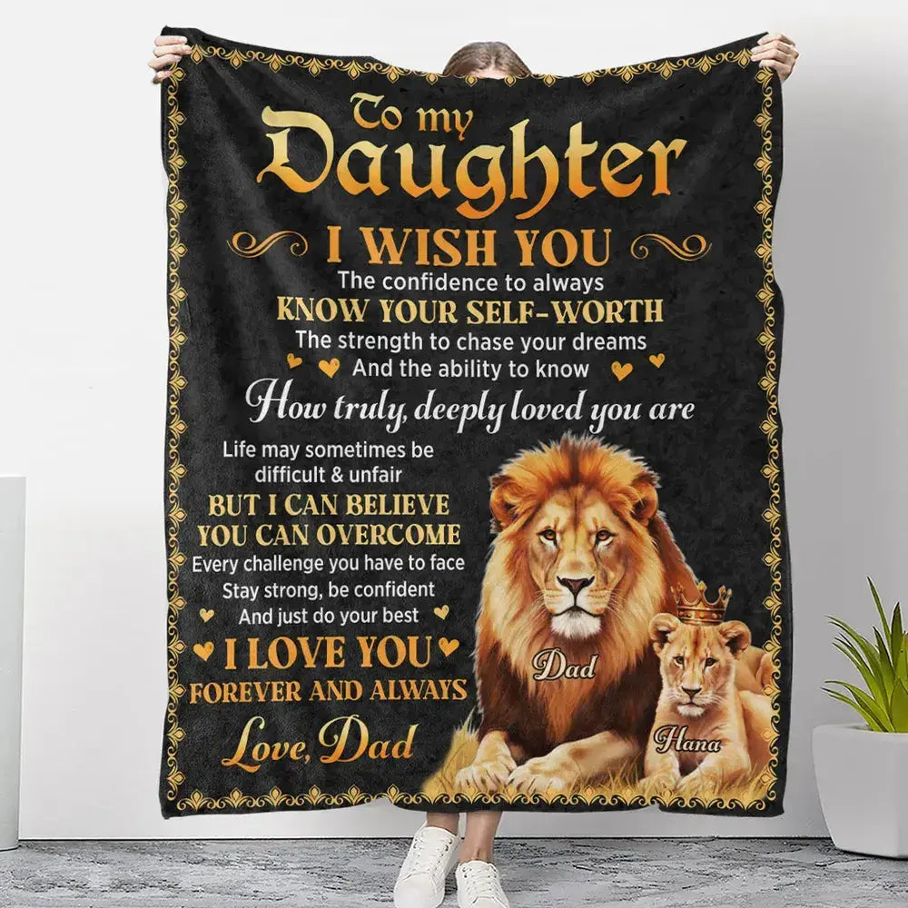 Personalized Lion Dad Daughter Name Velvet Blanket Duconspace