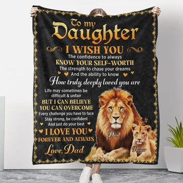 Personalized Lion Dad Daughter Name Velvet Blanket