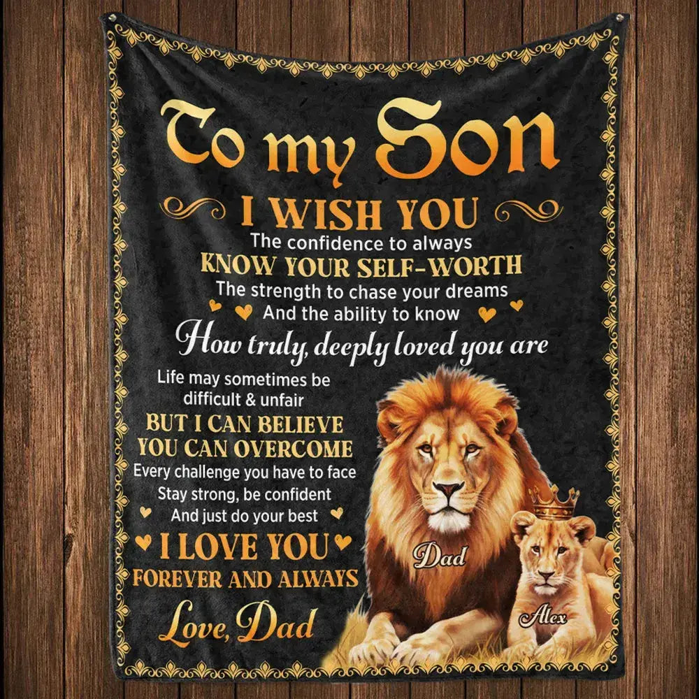 Personalized Lion Dad Daughter Name Velvet Blanket Duconspace