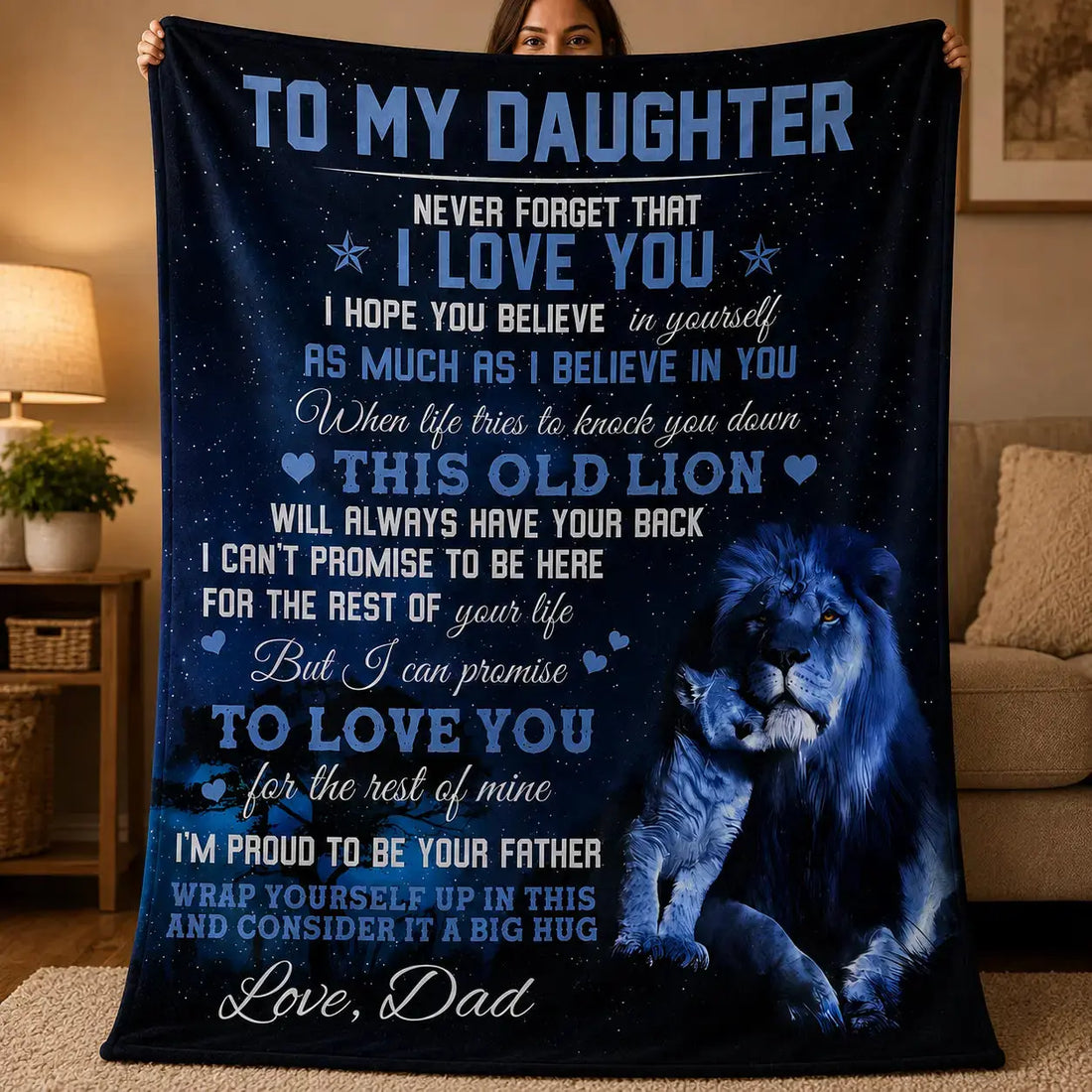 Personalized Lion Dad To Daughter Velvet Blanket Duconspace