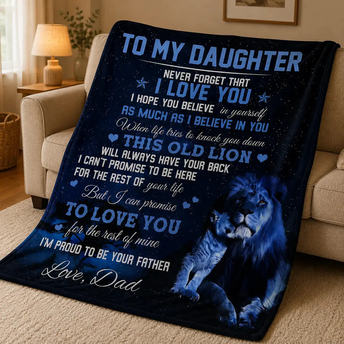 Personalized Lion Dad To Daughter Velvet Blanket Duconspace