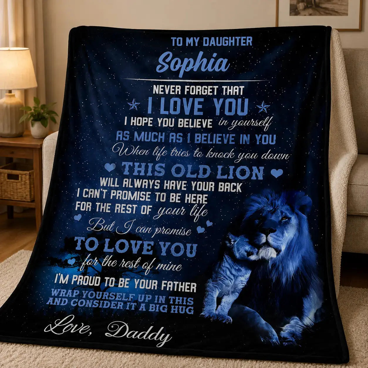 Personalized Lion Dad To Daughter Velvet Blanket