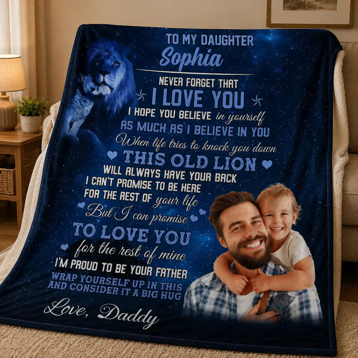 Personalized Lion Dad To Daughter Velvet Blanket